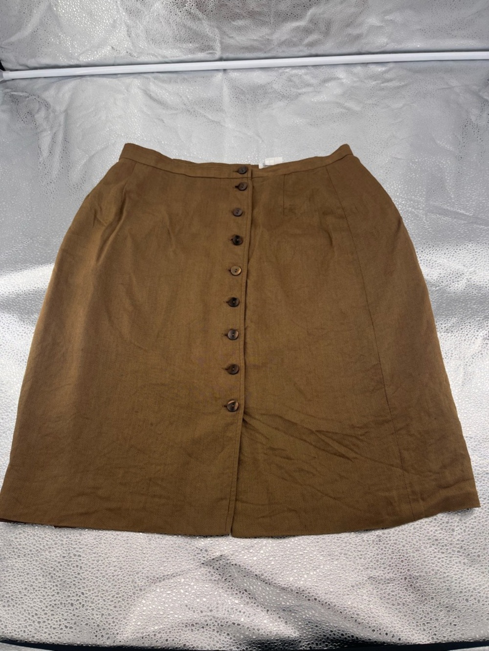 Doncaster Brown Herringbone Linen Blend Button-Front Skirt Size 14P